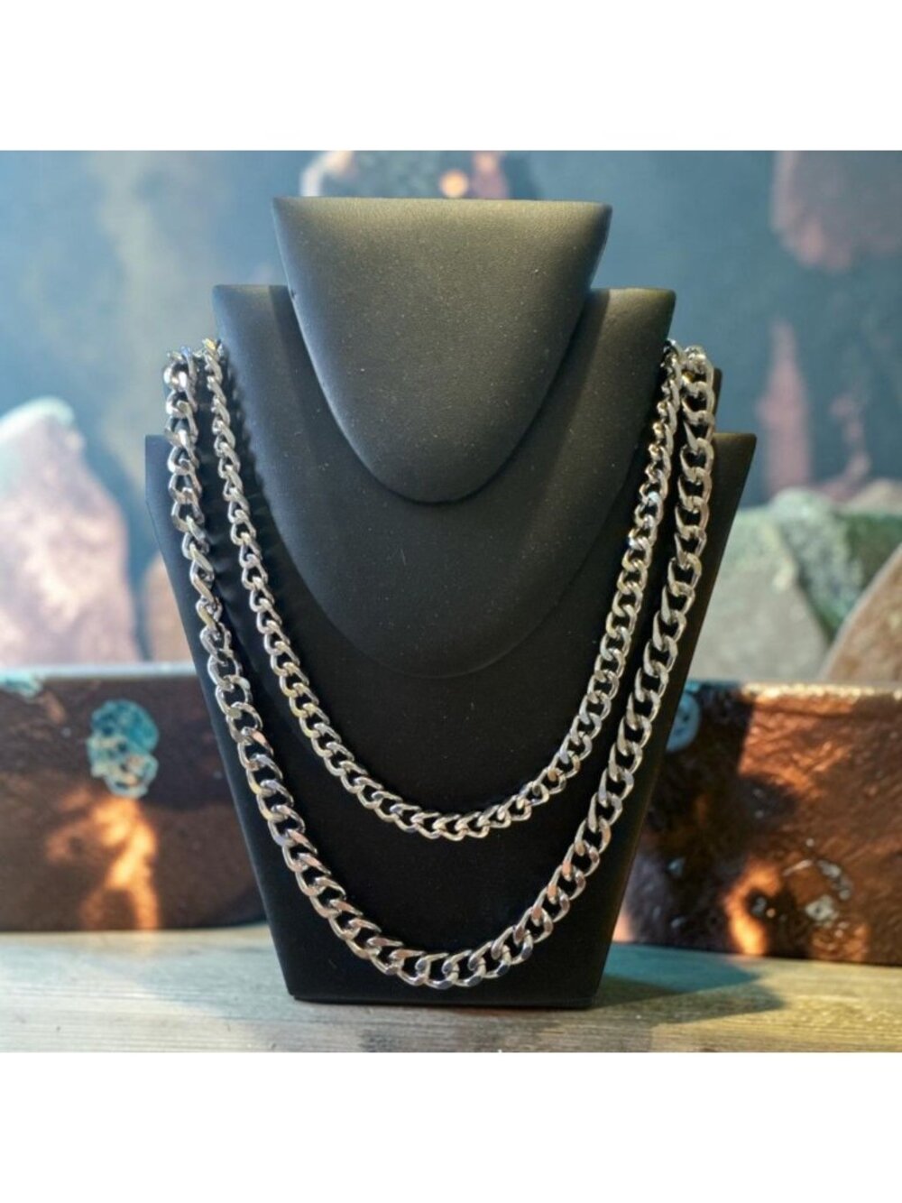Stainless Steel Cuban Link Chain Necklace For Men & Women 2-Layer Design Durable